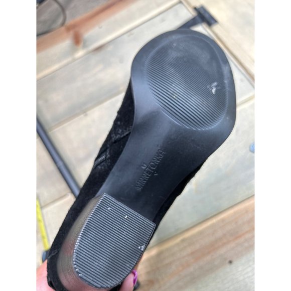 US9.5 NEW Minnetonka Womens Open Toe Bootie Boots Western Suede Black - Picture 6 of 8